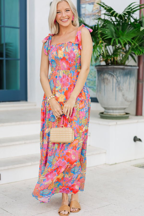 Dare To Dream Blue & Fuchsia Floral Maxi Dress