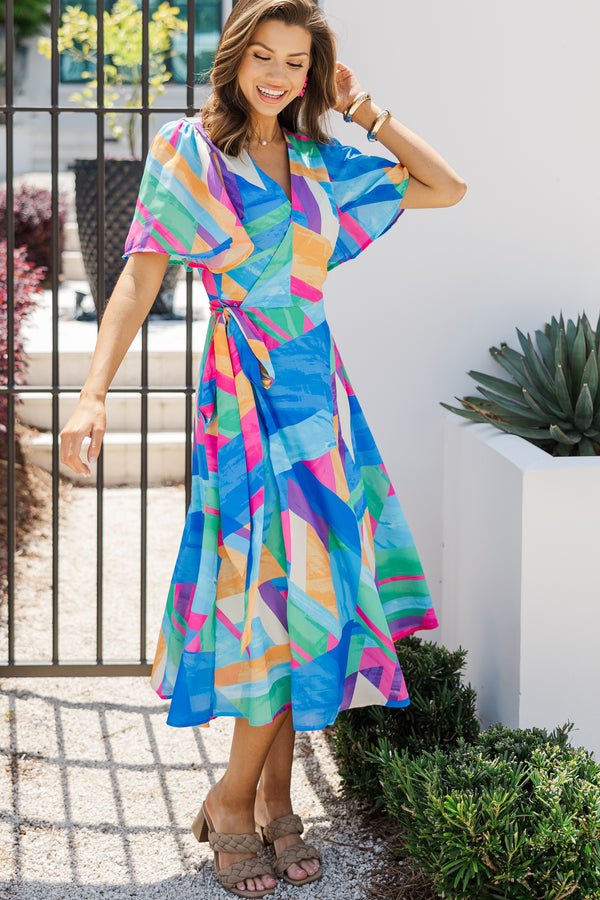 Story To Tell Blue Abstract Midi Dress