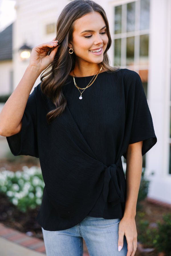 Happy Thoughts Black Tied Blouse