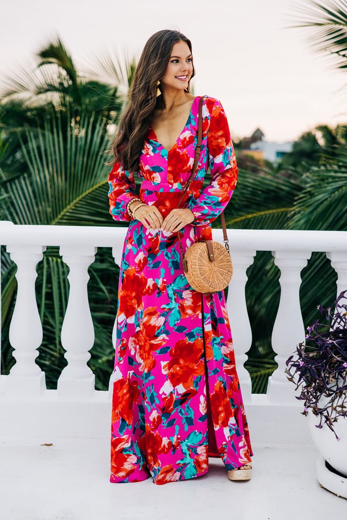 Just Feels Right Fuchsia Pink Floral Maxi Dress