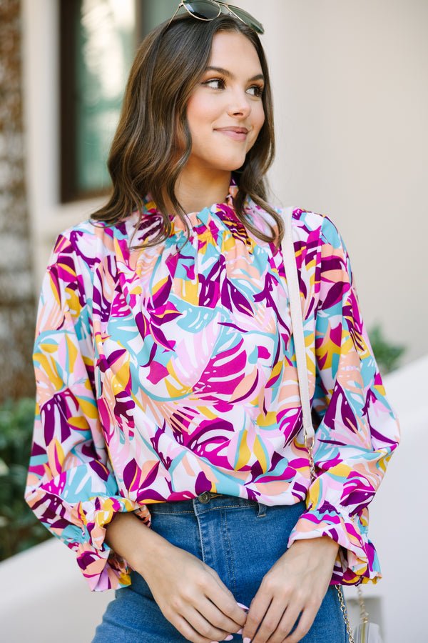 Tried and True Fuchsia Pink Tropical Floral Blouse