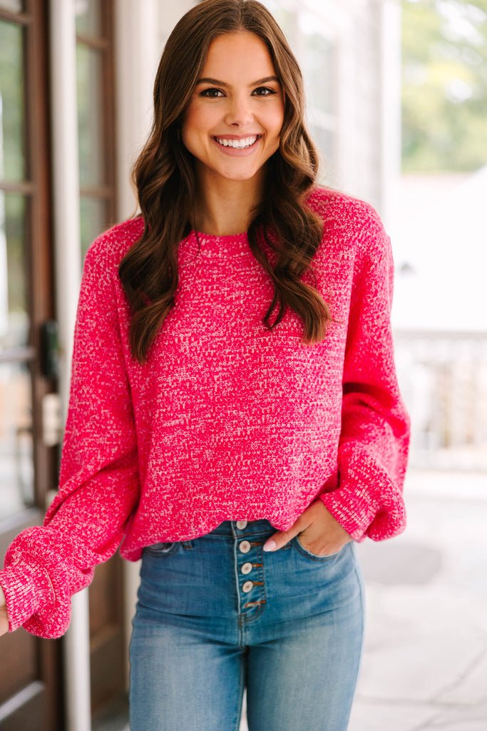 The Slouchy Fuchsia Pink Bubble Sleeve Sweater