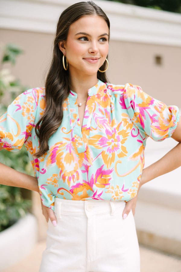 Reach Out To You Mint Green Floral Blouse