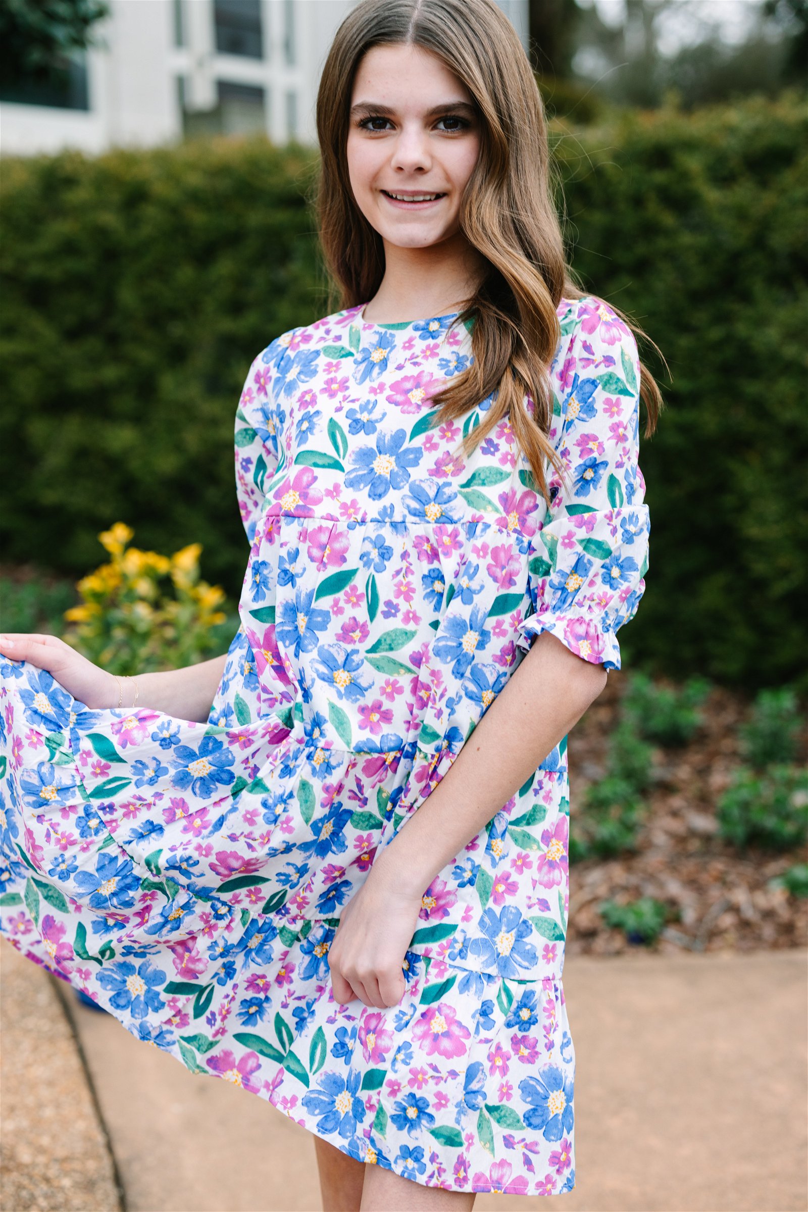 Girls: Hoping For Fun Blue Floral Dress