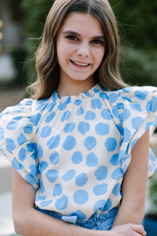 Girls: True Self Blue Polka Dot Ruffled Blouse