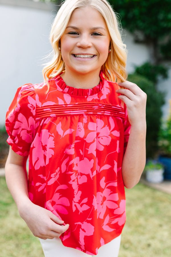 Girls: Make A Choice Red Floral Blouse