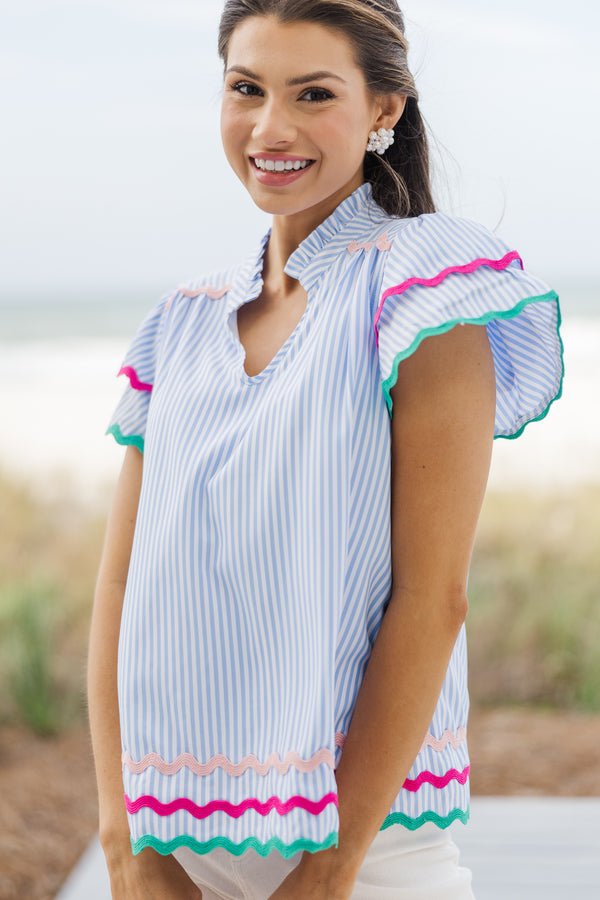 Have Some Fun Blue Striped Blouse