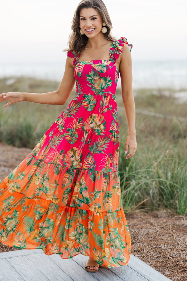 Enjoy The Views Fuchsia Pink Tropical Maxi Dress