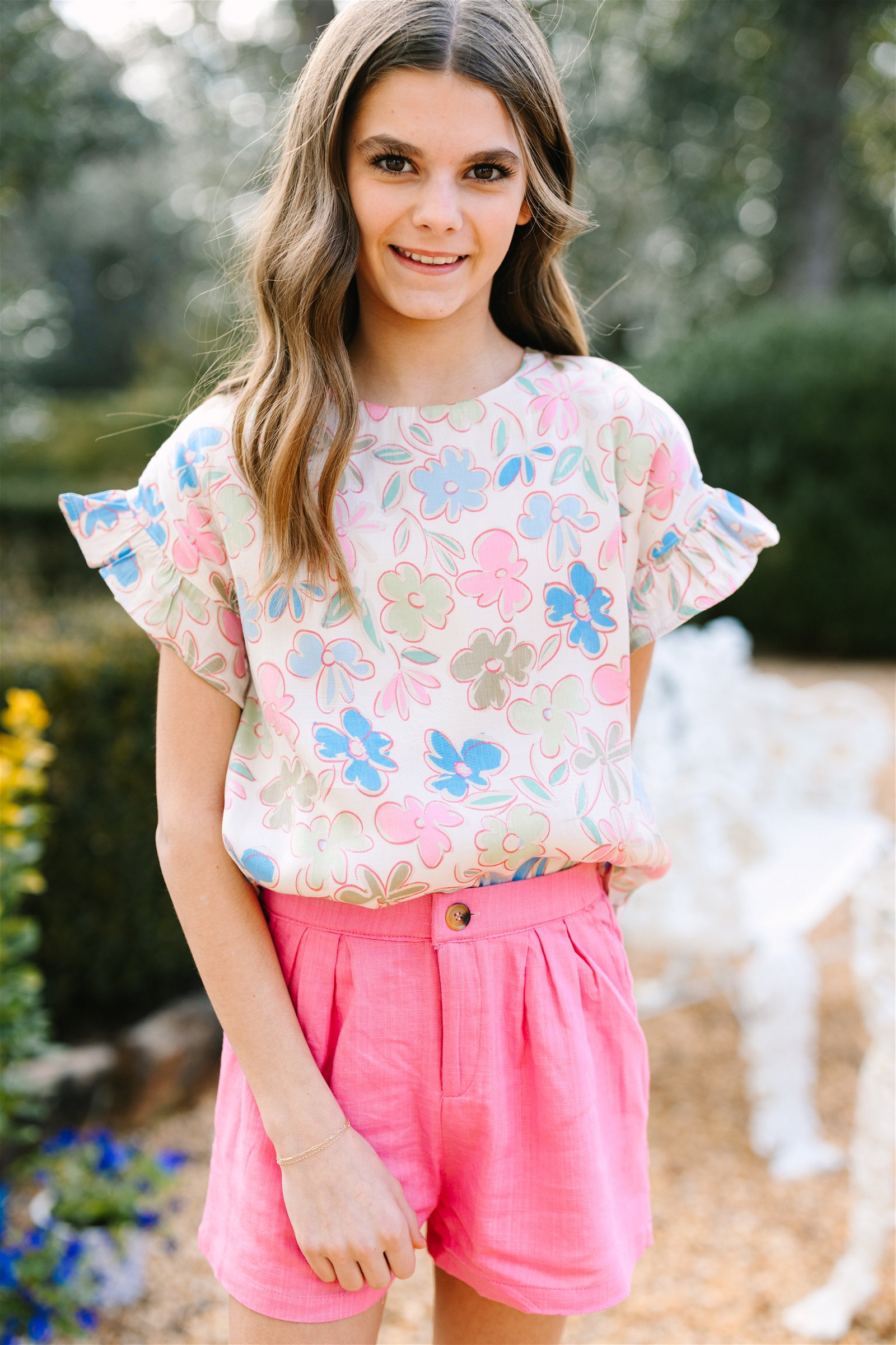 Girls: So Dreamy Blue Floral Ruffled Blouse