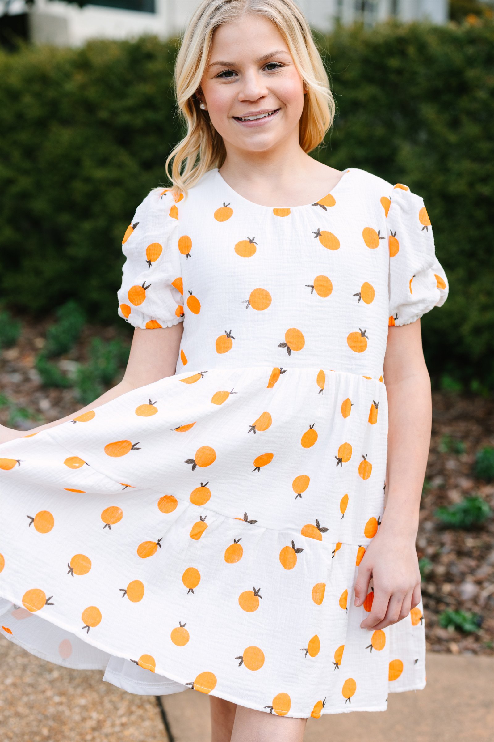 Girls: Living The Dream White Orange Print Dress