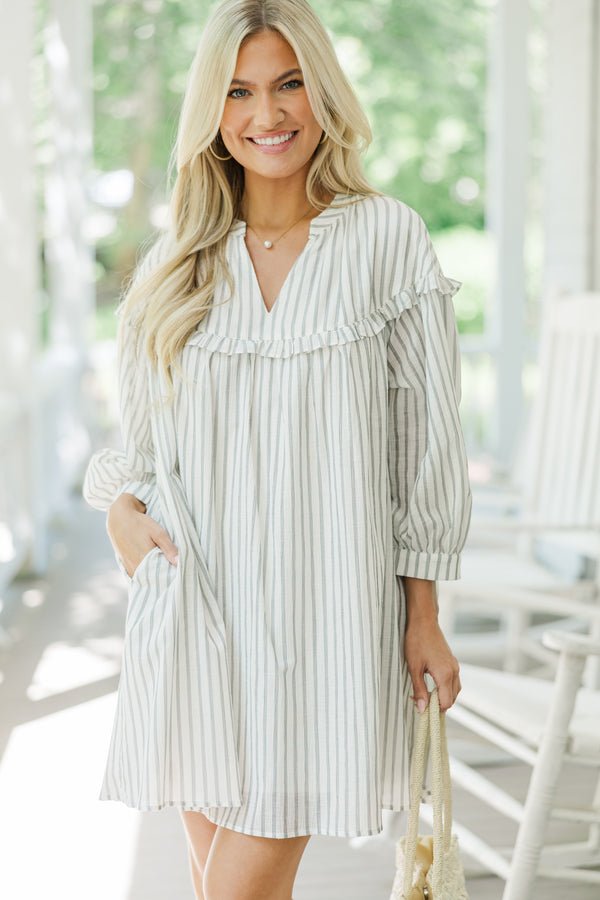 Through The Reeds Ivory White Striped Babydoll Dress