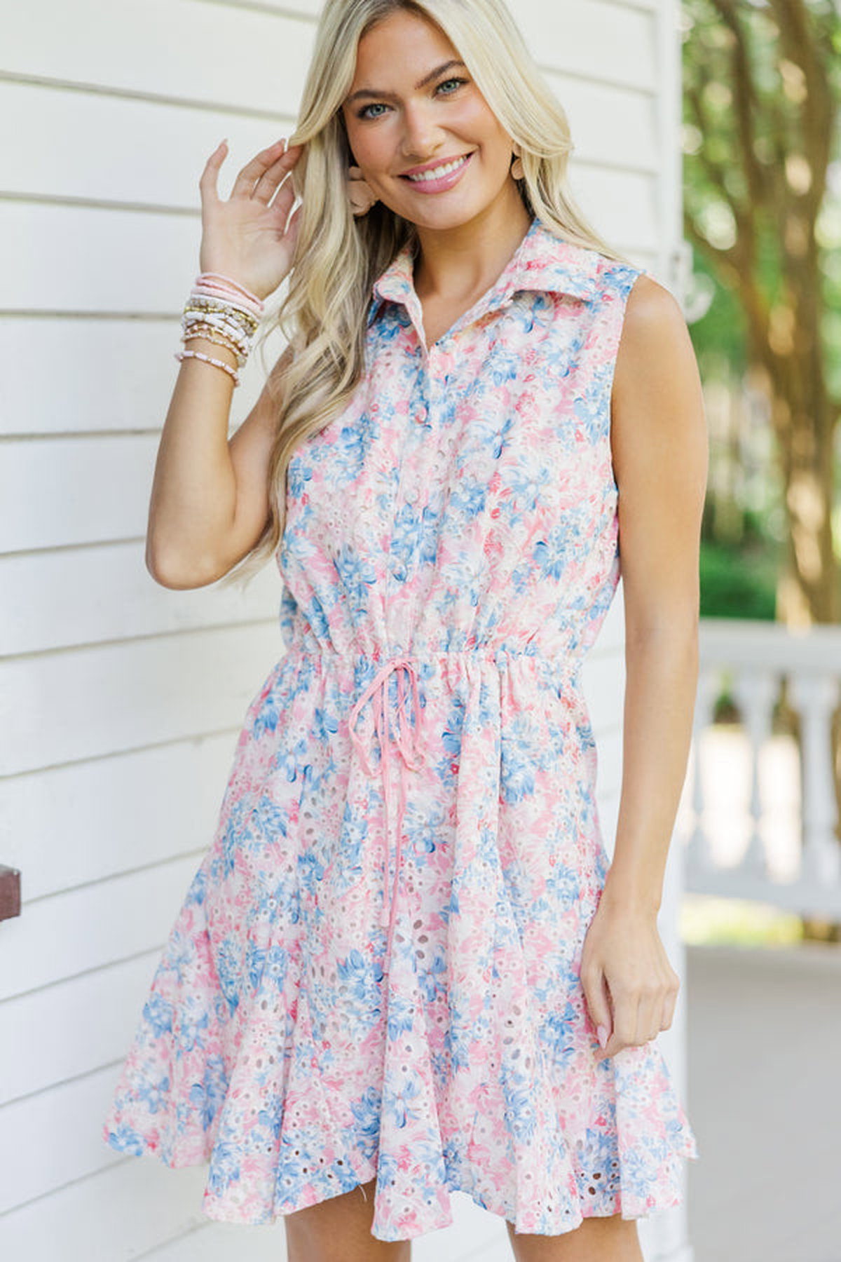 In Your Feeling Pink Floral Eyelet Dress