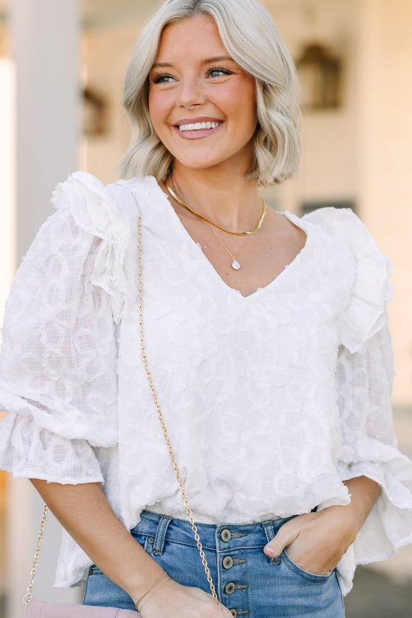 Living On Love Ivory Floral Ruffled Blouse
