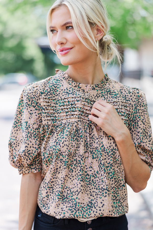 Make A Choice Camel Brown Leopard Blouse