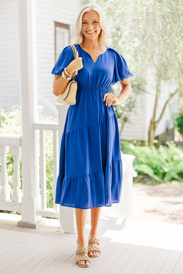 It's Meant To Be Sapphire Blue Tiered Midi Dress