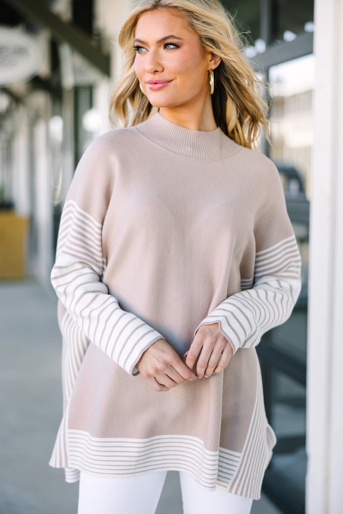 All In Taupe Brown Striped Tunic