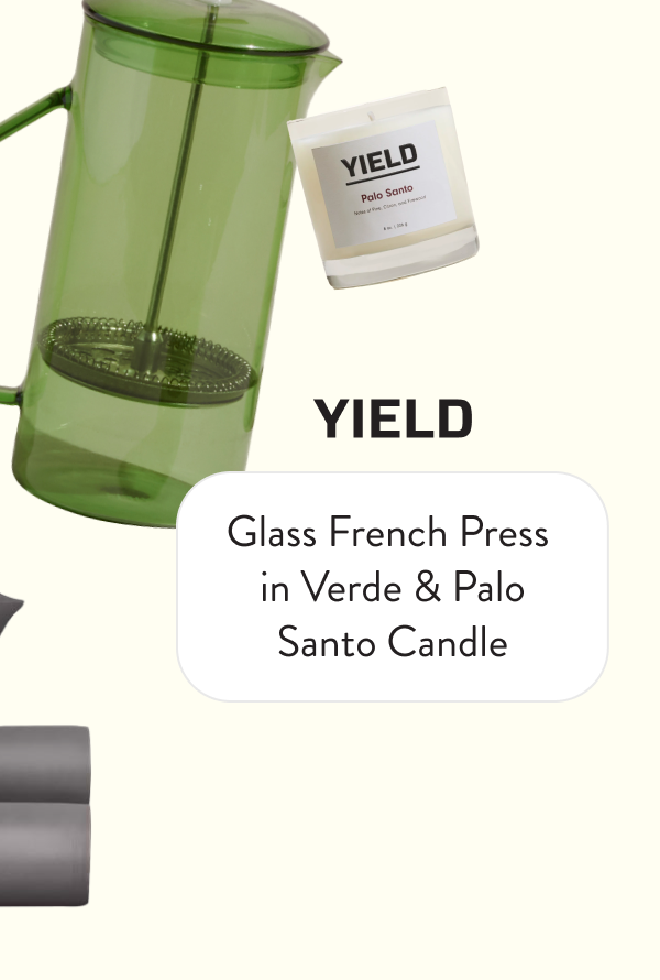 YIELD | Glass French Press in Verde & Palo Santo Candle