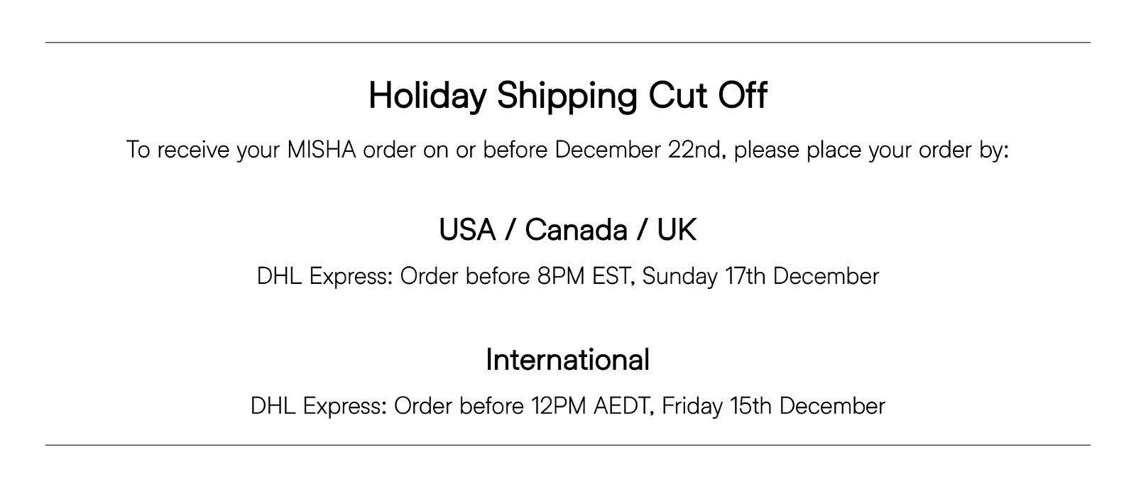 Holiday Cut Off Shipping Notice