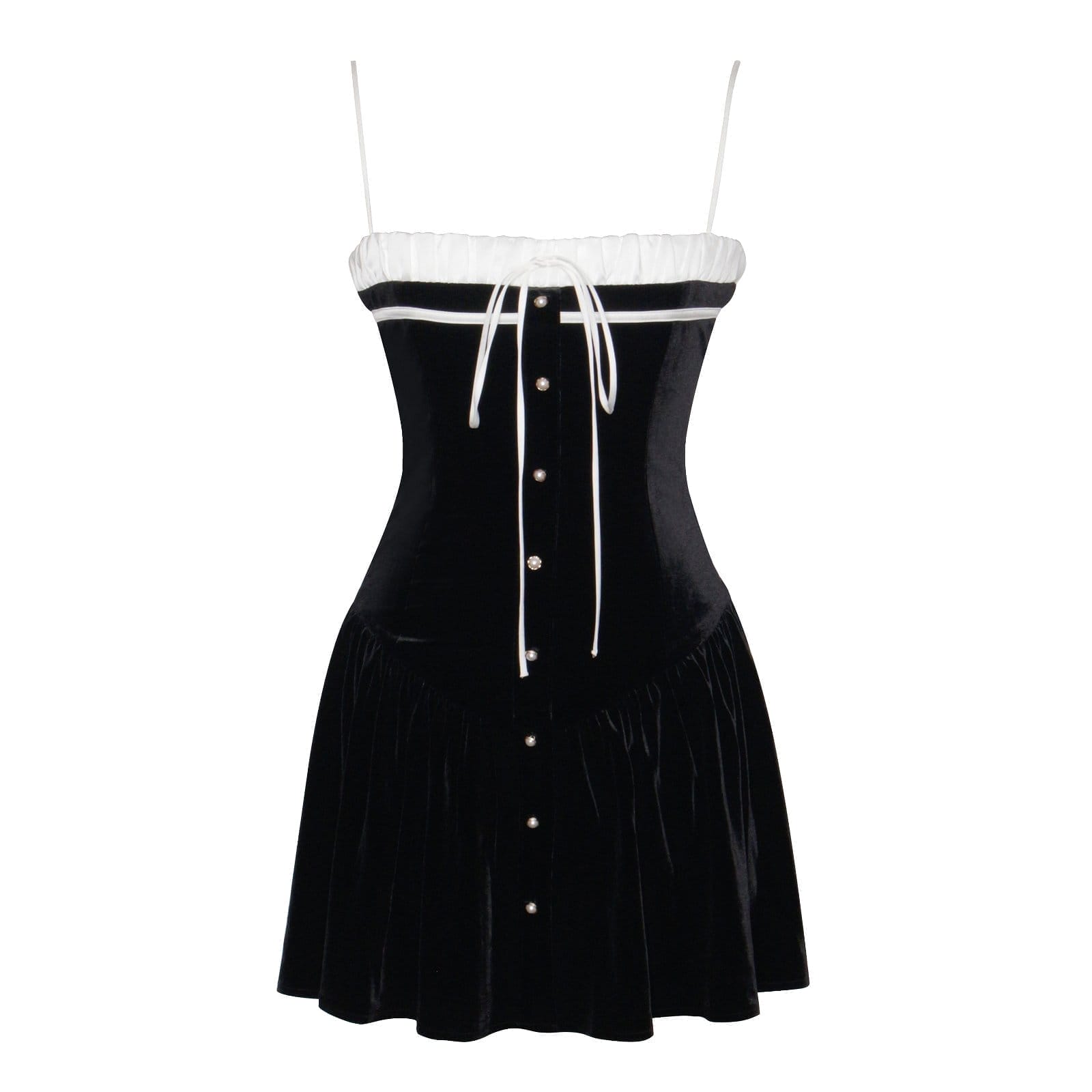 Olya Black and White Velvet A-Line Corset Mini Dress