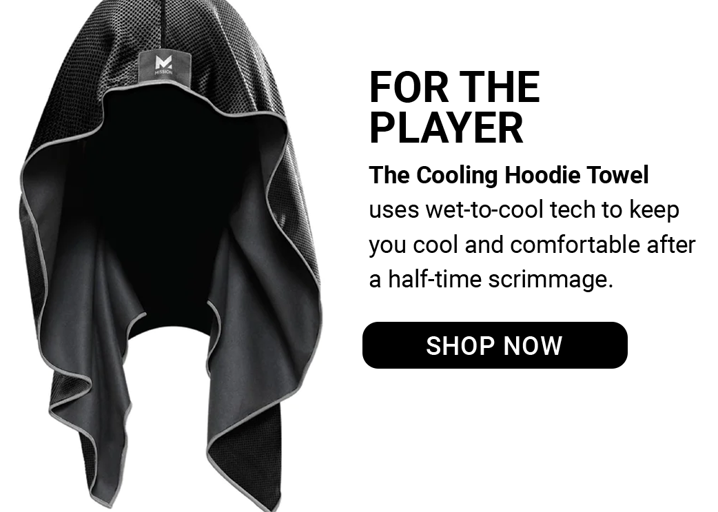 FOR THE PLAYER The Cooling Hoodie Towel uses wet-to-cool tech to keep you cool and comfortable after a half-time scrimmage. [SHOP NOW]