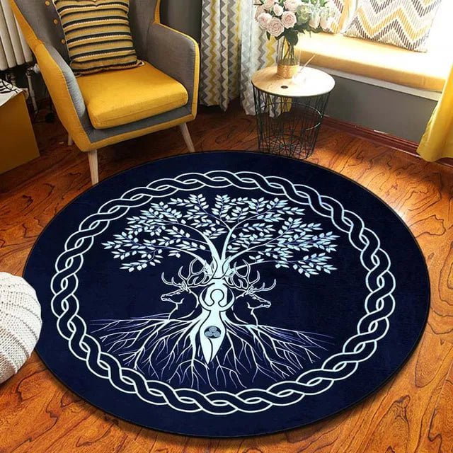 Image of Viking Tree Of Life & Celtic Knot Symbol Round Rug