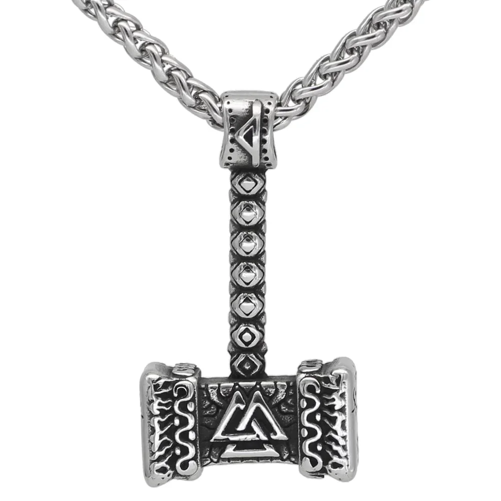 Image of Vikings Valknut in Thor's Hammer Stainless Steel Necklace