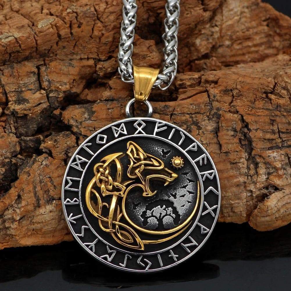 Image of Vikings Fenrir Wolf Runic Necklace