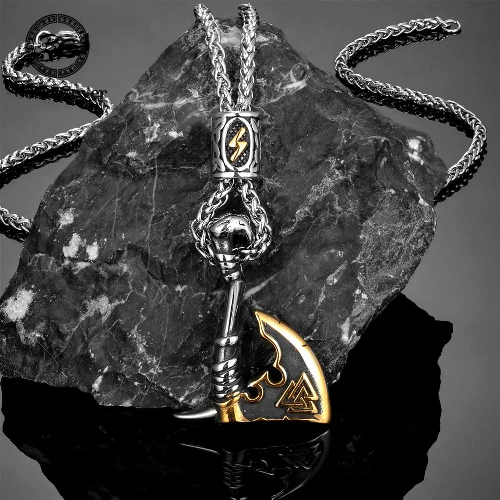 Image of Never Fade Norse Runes Vikings Axe Necklaces