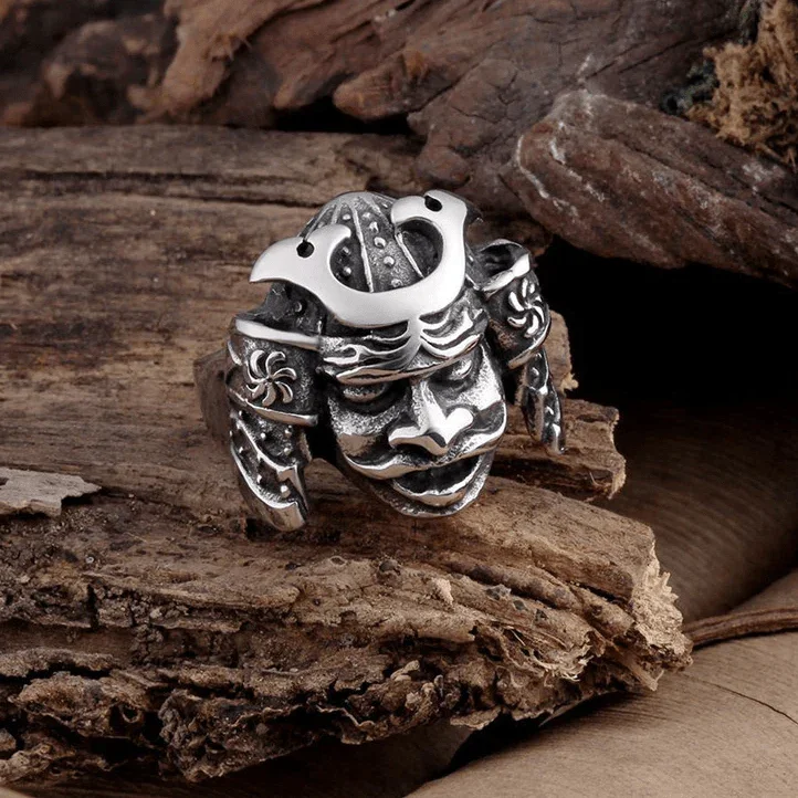 Image of Feudal Japan Bushido Samurai Warrior Helmet Stainless Steel Ring