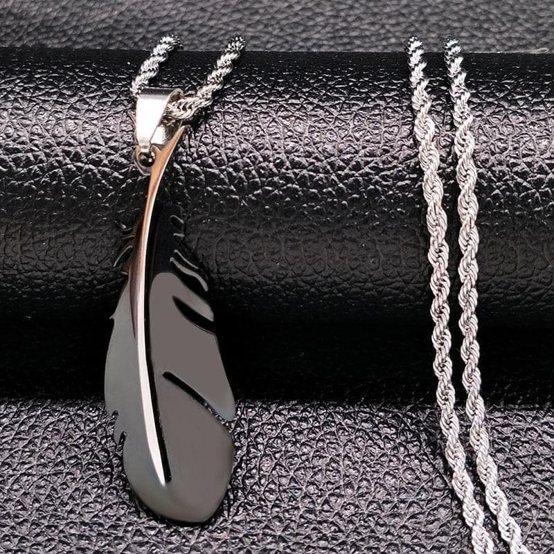 Image of Native American Feather Solid Stainless Steel Necklace