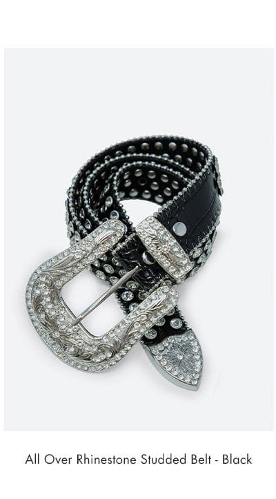 Allover Rhinestone Studded Belt Black