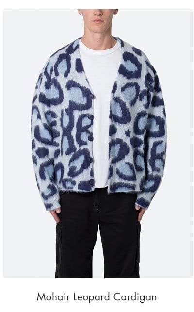 MOHAIR LEOPARD CARDIGAN SWEATER BLUE