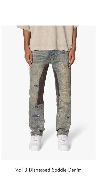 V613 Distressed Saddle Denim Blue