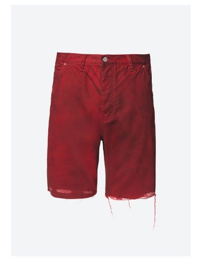 BURNT DISTRESSED RED DENIM SHORTS RED