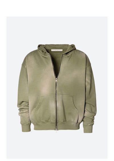 FADED BASIC ZIP UP HOODIE WASHED OLIVE