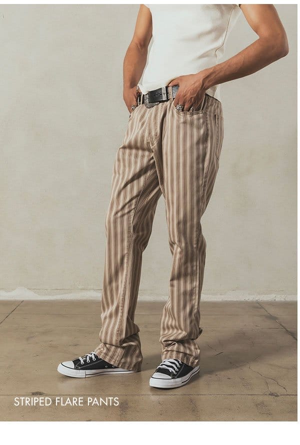 STRIPED FLARE PANTS BROWN