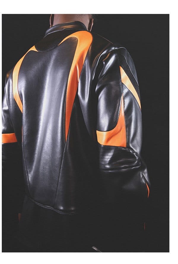 CROPPED LEATHER RACE JACKET