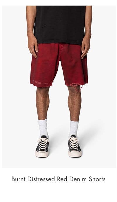 BURNT DISTRESSED RED DENIM SHORTS RED