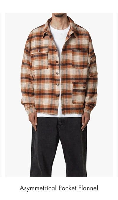 ASYMMETRICAL POCKET FLANNEL SHIRT BROWN