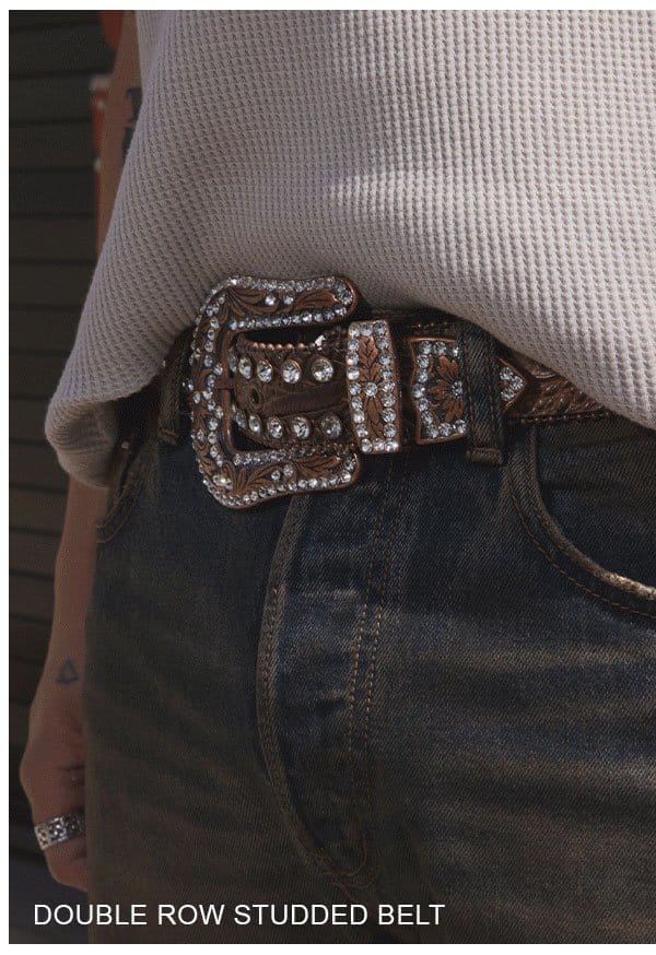 DOUBLE ROW STUDDED BELT BROWN