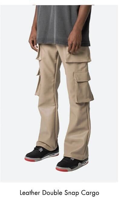 LEATHER DOUBLE SNAP CARGO PANTS KHAKI