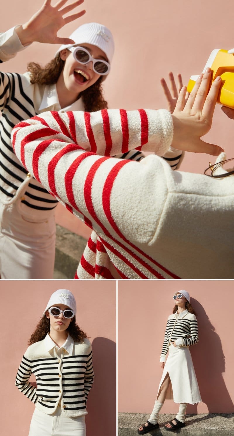 Shop striped wool-blend cardigan