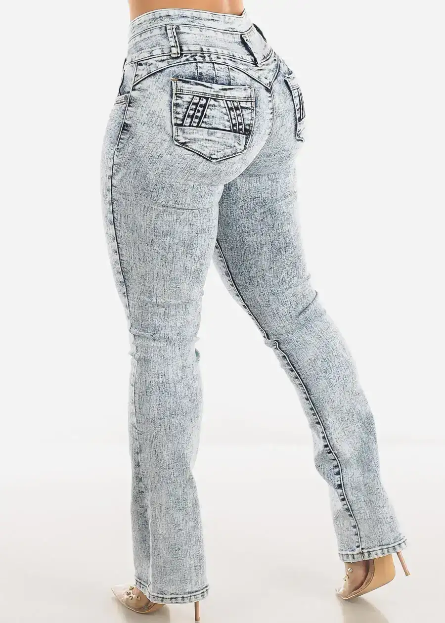 Image of MX JEANS Acid Wash Butt Lifting Mid Rise Bootcut Jeans