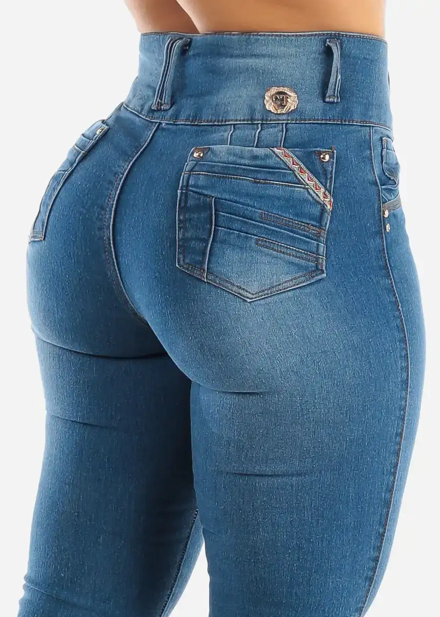 Image of Super High Waisted Butt Lift Skinny Jeans with Pockets