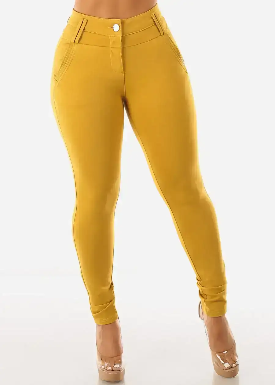 Image of High Waisted Mustard Dressy Skinny Pants