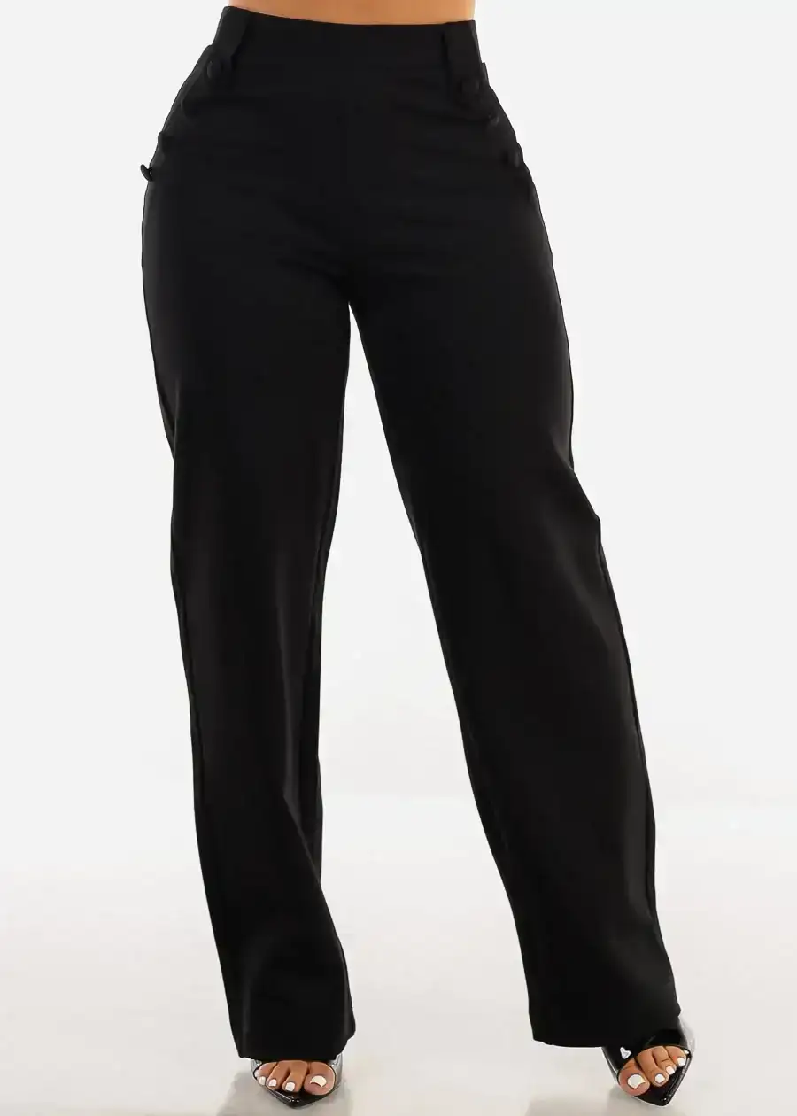 Image of Super High Waist Black Formal Straight Dress Pants