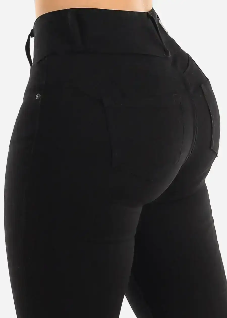 Image of 3 Button High Waisted Levantacola Black Skinny Jeans