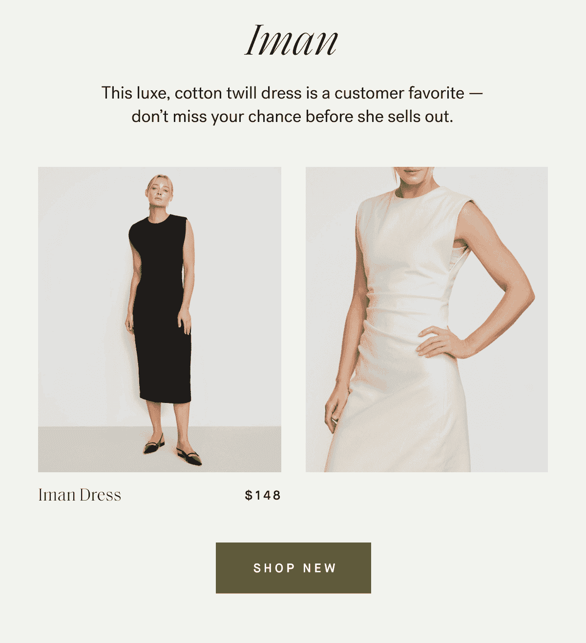 Iman —\xa0This luxe, cotton twill dress is a customer favorite — don't miss your chance before she sells out.