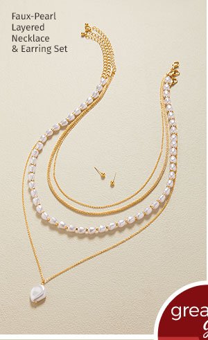 Faux-Pearl Layered Necklace and Earring Set