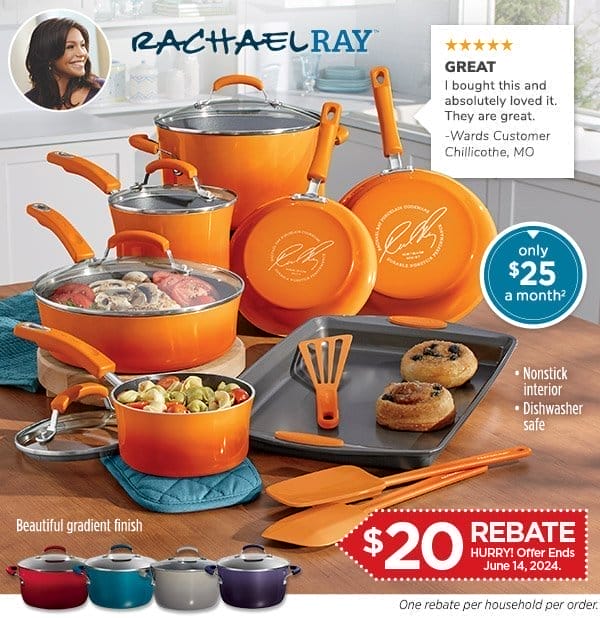 Photo of the Rachael Ray 14-Piece Gradient Aluminum Cookware with Porcelain Enamel Exterior - only \\$25 a month*